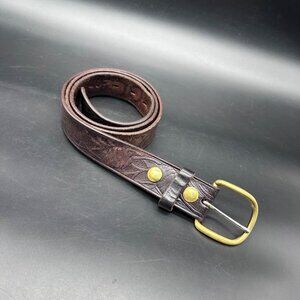 Vintage Leather Belt Size 40 Solid Brass Buckle Pinecone Western Boston USA
